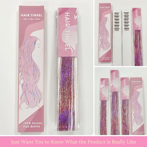 ShowJarlly Pink Hair Tinsel Clip In Extensions 18 Pcs Kit