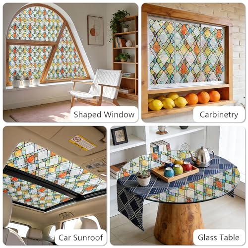 Rainbow Lattice Stained Glass Window Privacy Film 17.5" x 78.7"