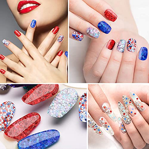 MIXFOSAHN 4th of July 3D Holographic Star Nail Art Sequins & Glitters, 12 Grids