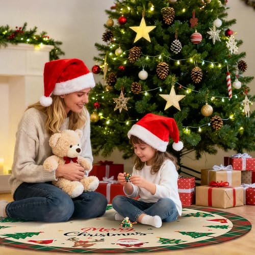 48 Inch Christmas Tree Skirt with Snowflakes & Santa Claus