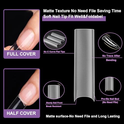 Tapered Square Gel Nail Tips - 240Pcs Clear Full Cover False Nails