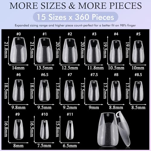 Short Coffin Soft Gel Nail Tips - 360 Pcs Clear Fake Press On Nails