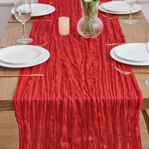 6 Pack Red Cheesecloth Table Runners - 10FT Rustic Boho Holiday Decor