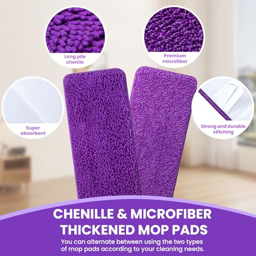 Reusable Mop Pads for Swiffer PowerMop - 6 Pack Chenille & Microfiber Refills