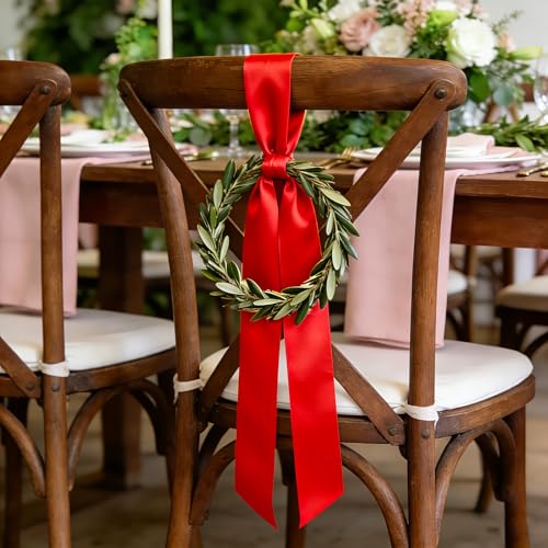 Red Wreath Sash 59 Inch DIY Embroidery Bouquet Sash for Front Door Decor 2Pcs