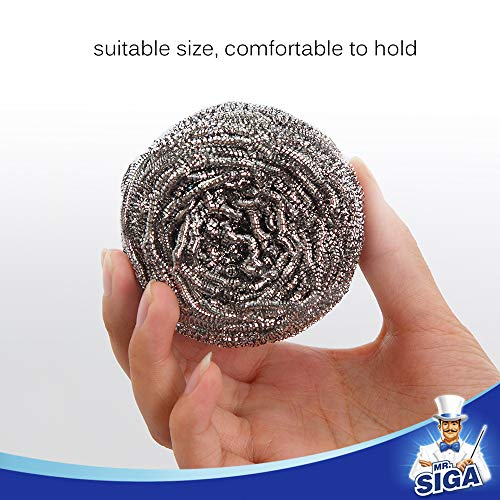MR.SIGA Stainless Steel Scourer Pack of 6 – Heavy Duty Steel Wool Scrubbers for Pots & Pans