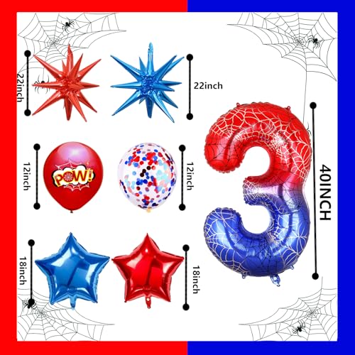 40 Inch Spider Theme Number 3 Foil Balloon Set for Kids