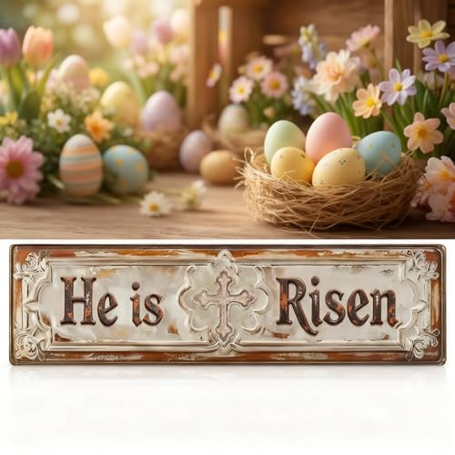 He Is Risen Easter Decor Sign - 4x16in Christian Plaque