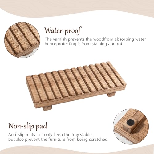 Rustic Farmhouse Bathroom Tray Stand - 8.6" x 3.6" Brown Wood