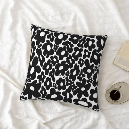Retro 70s Black and White Flowers Throw Pillow Case – 18"x18"