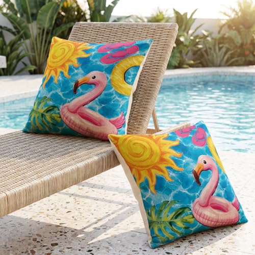 AVOIN Summer Flamingo Throw Pillow Covers 18x18, Waterproof Set of 2
