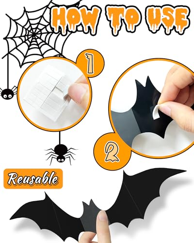 120 Pcs 3D Halloween Bat Decorations - 5 Sizes for Indoor Use