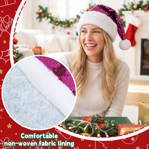 Rose Red 20in Adults Sequin Christmas Hat Sparkling Holiday Headwear