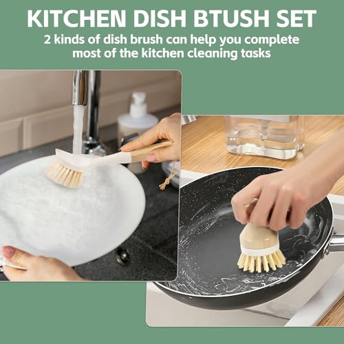 ÖkoStamm 4-Piece Bamboo Kitchen Dish Scrub Brush Set with Built-in Scraper