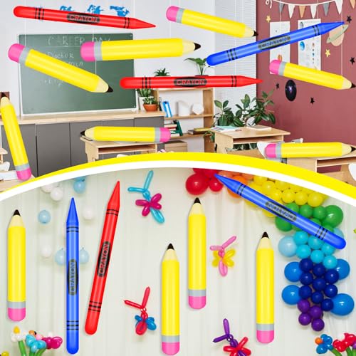 6Pcs Back to School Balloon Set, Yellow Pencil & Big Crayon Party Decor