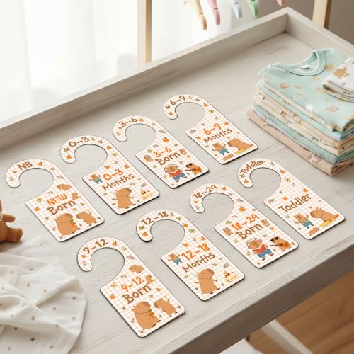 Capybara-Themed Baby Closet Dividers - 8PCS Wooden Organizer