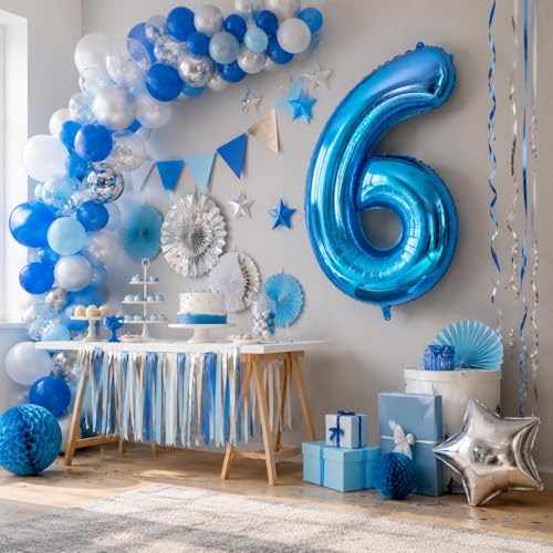 40-Inch Blue Number 6 Balloon for Birthdays & Anniversaries