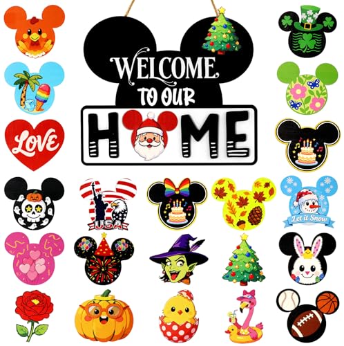 Interchangeable Seasonal Welcome Sign with 22 Holiday Icons