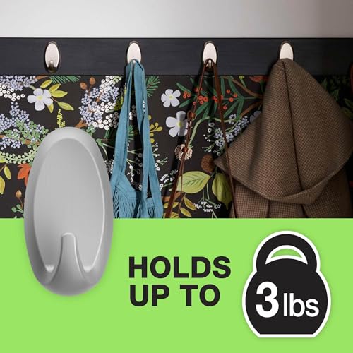 FrogTape reMOVEables Heavy Duty Wall Hooks, Brushed Nickel, 3 lb Capacity (2 Pack)