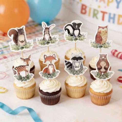 Woodland Animal Cake Toppers - 24pcs Baby Shower Decorations