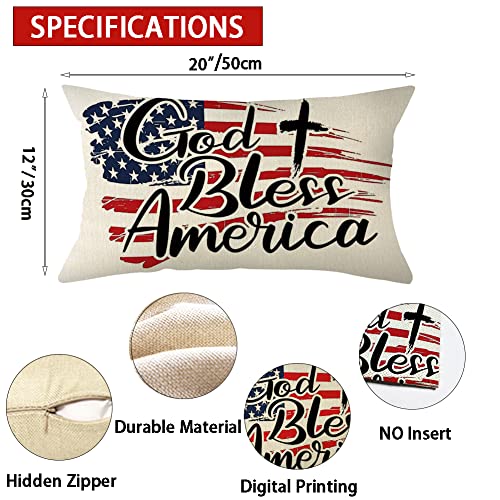 4th of July God Bless America Flag Throw Pillow Cover - 12x20