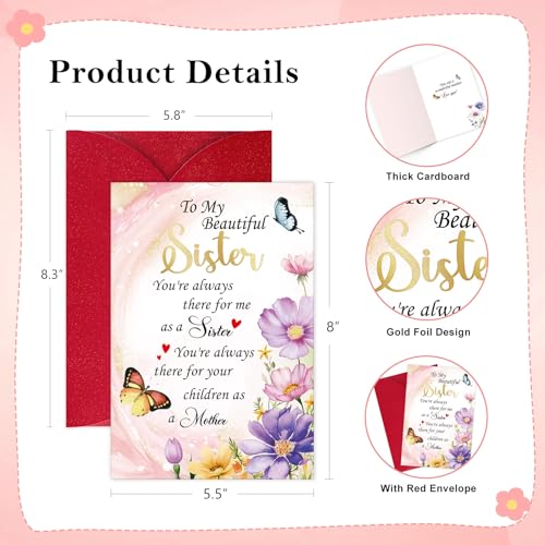 FLYAB Floral Mother's Day Card for Sister - 5.5"x8" with Envelope