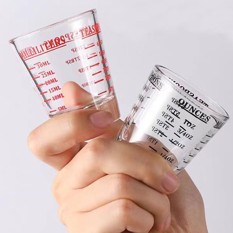 Shot Glass Measuring Cup - White, Set of 2 | Dishwasher Safe Jigger