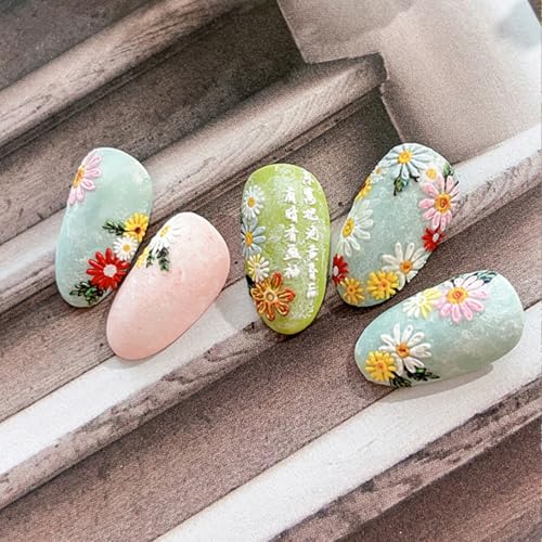 5D Embossed Floral Nail Stickers - Self-Adhesive Daisy Flower Nail Decals