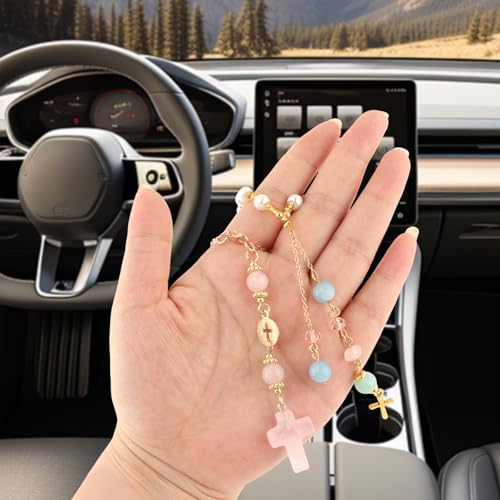 2 Pack Crystal Cross Rearview Mirror Charms - Beaded Hanging Ornaments