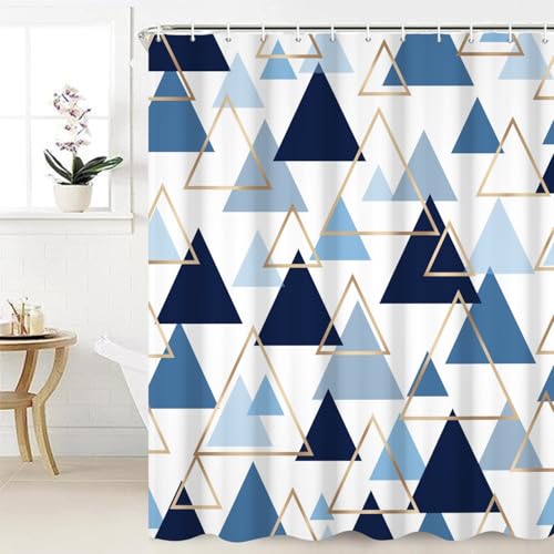 Geometric Blue Triangle Shower Curtain 72x72 - Modern Bath Decor