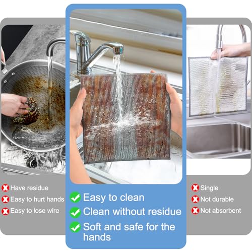 TIVERAIN 10-Pack Dual-Layer Microfiber Wire Dishcloths - 9x9 Inch, Grey