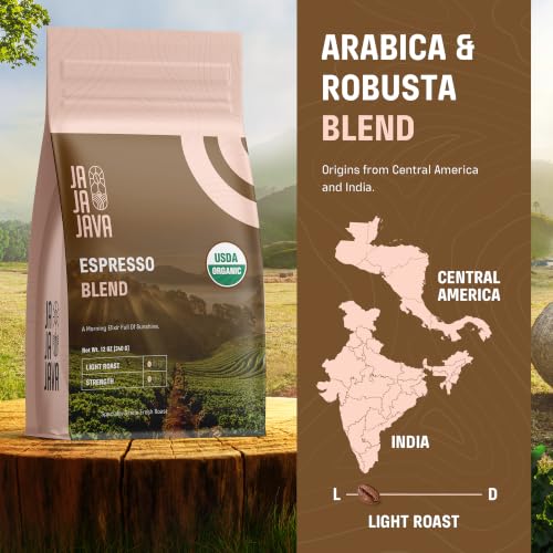 Ja Ja JAVA Organic Espresso Beans - Light Roast Whole Bean Coffee, 12 oz