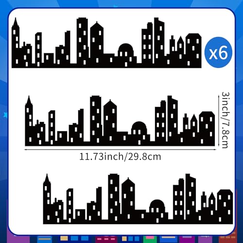 Lemicin 6 Pcs City Cake Side Borders - Black Double-Sided Lighted Skyline Cake Toppers for Birthday Parties