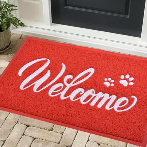 T.HENV 30x17.5 Waterproof Outdoor Christmas Door Mat - Red-White All-Season Welcome Rug