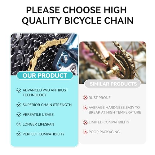 6/7/8 Speed Gold Bike Chain, Bicycle Chain Bike Parts Chain Replacement for Road Mountain Racing Cycling E-Bike MTB BMX (Gold 6/7/8 Speed)