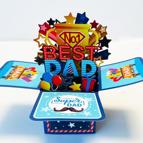 Best Dad 3D Pop-Up Card for Father's Day with Envelope
