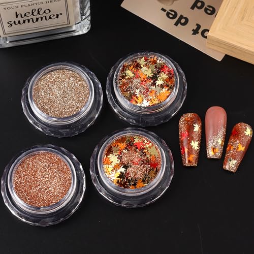 Maple Leaf Nail Glitters Gold and Red Fall Sequins with Glitter Powder