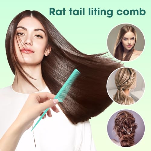 Kunihiko 2Pcs Carbon Fiber Rat Tail Combs for Parting and Styling, Anti-Static Fine Tooth Hair Combing Tools