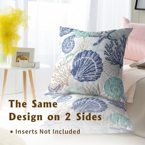 Anyako Nautical Coastal 18x18 Pillow Covers - Seashell Print, Set of 2