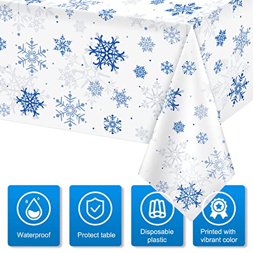 Snowflake Christmas Tablecloth Decorations - White Blue, 54x108 Inch Rectangular