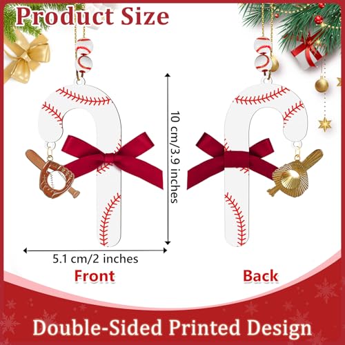 AKAIXI Wooden Baseball Candy Cane Ornaments 4-Pack Easter & Holiday Tree Decor