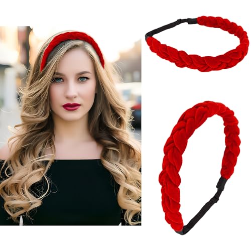 Esitrormi Red Braided Velvet Headband - Elastic Hair Accessory