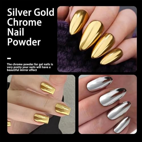 Gyraolvant Gold Silver Chrome Nail Powder Set Mirror Metallic Effect