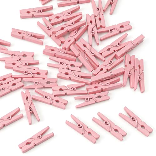 Sorcristy 200PCS Pink Mini Wooden Clothespins, 1.2-Inch Small Photo Clips