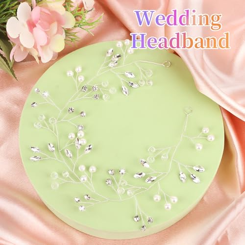 GAFATORY Pearl Wedding Headband & Crystal Bridal Hair Piece Crown