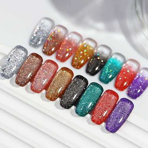 Pink Glitter Gel Nail Polish Reflective 7.5ml Manicure Salon