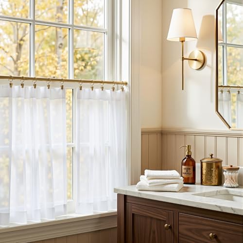 NICETOWN White Sheer Kitchen Curtains, 24" Long, 2 Panels