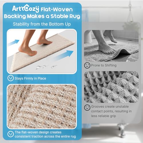 ArtyCozy Super Absorbent Waffle Bath Mat - Brown & White, 17"×24"