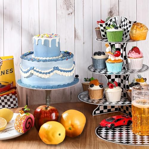 Pangu 2-Pack Race Car 3-Tier Cupcake Stand for Racing Theme Birthday Parties
