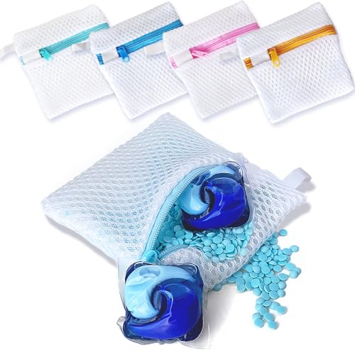 Reusable Laundry Pod Bags - 4 Pack Mesh Wash Bags with Zipper